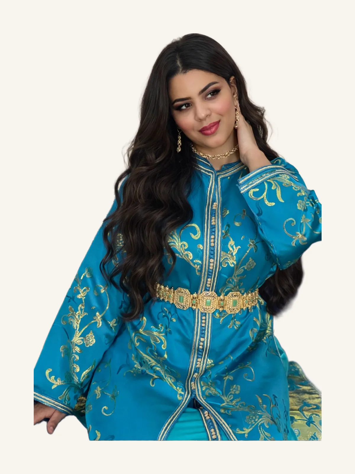 Tenue traditionnelle Hamaouia avec tressage de sequin et de soie