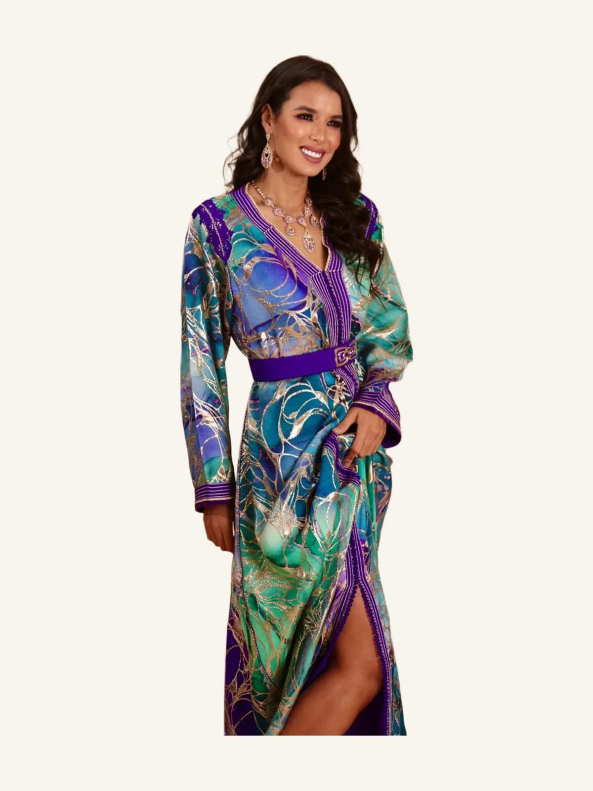 Patchwork Mauve Silk Brocade Caftan & Silk Lining - 100% Handmade Maâlem Craftsmanship
