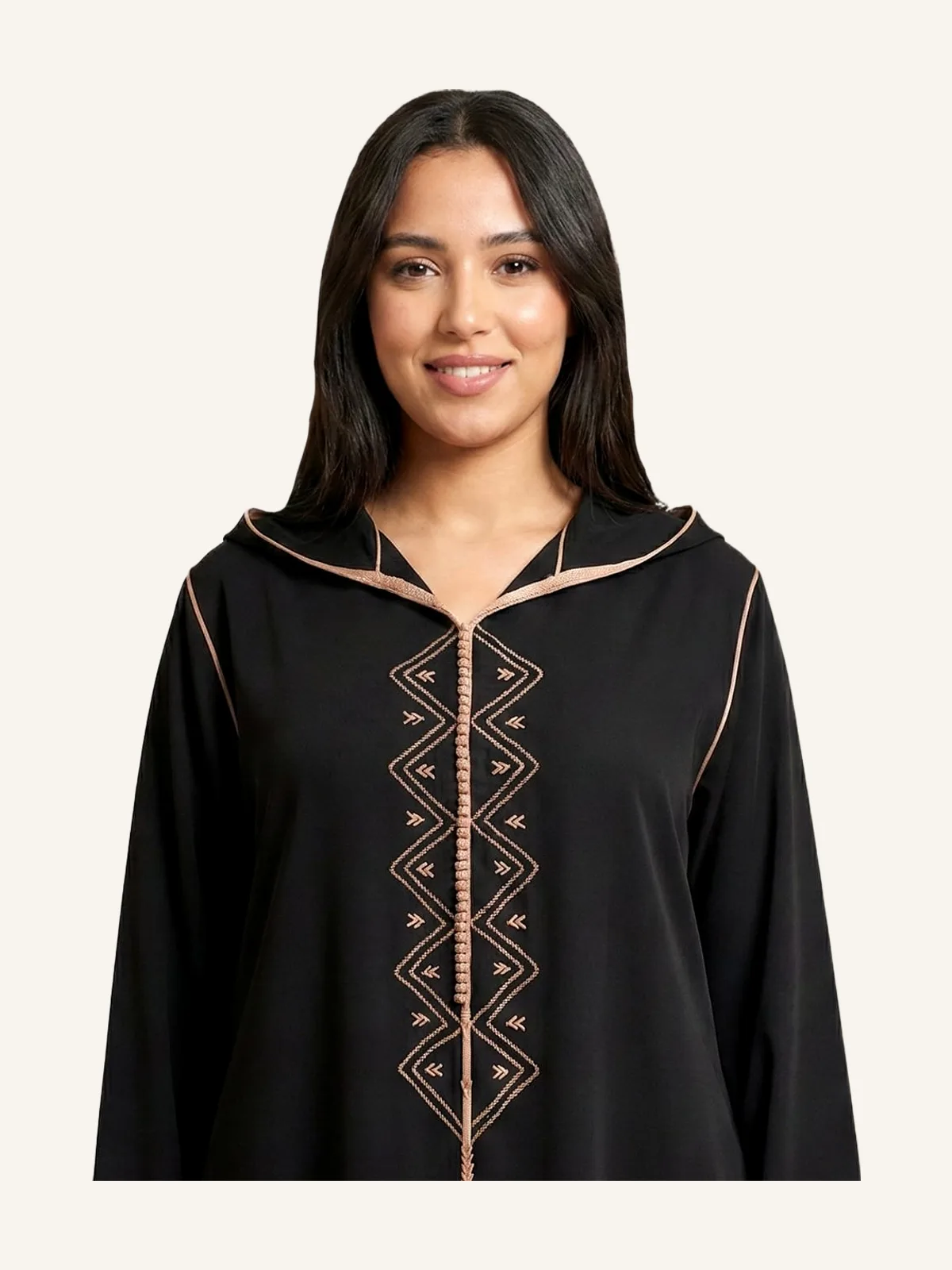 Djellaba Artisanale en Crêpe Cadi Noir – Broderie Traditionnelle