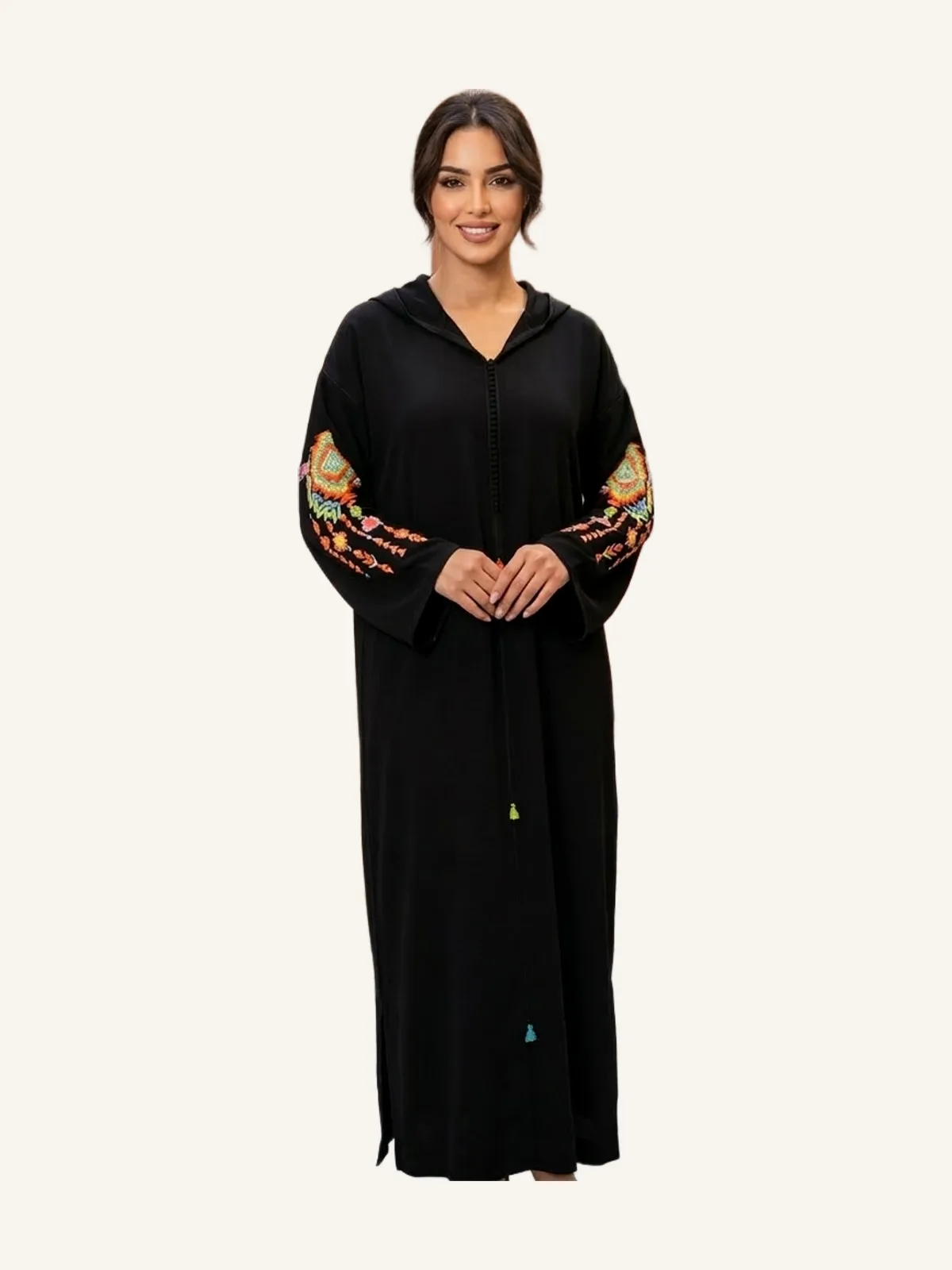 Djellaba noire en crêpe – travail Berchman