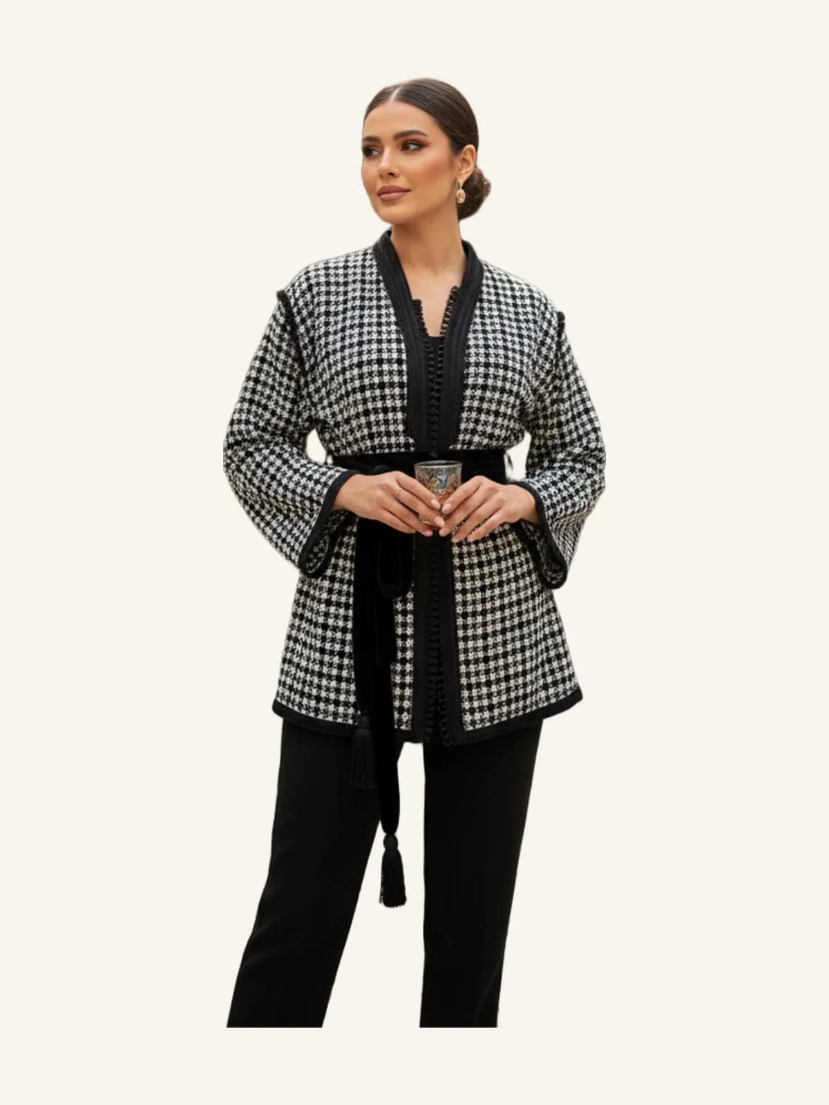 Kimono jacket in black and white Channel fabric